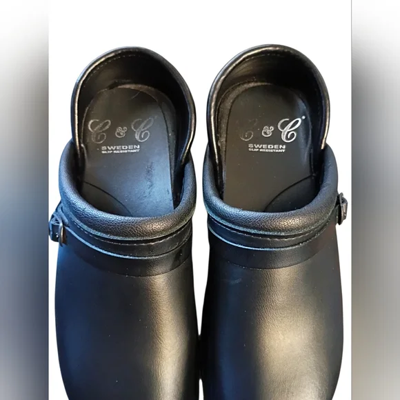 C & C Sweden Black Magic Full Back Clogs Nursing Comfort Slip Resistant 39 7.5-8 - Picture 4 of 6